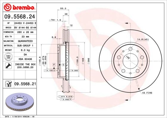 BREMBO 09.5568.21 Brake Disc