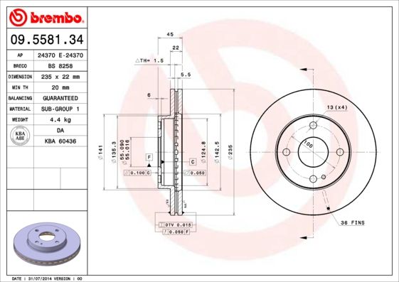 BREMBO 09.5581.34 Brake Disc