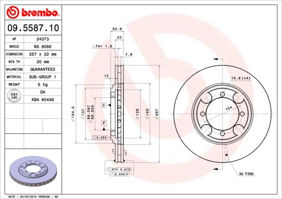 BREMBO 09.5587.10 Brake Disc