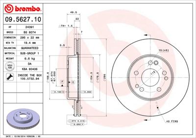 Brake Disc BREMBO 09.5627.10