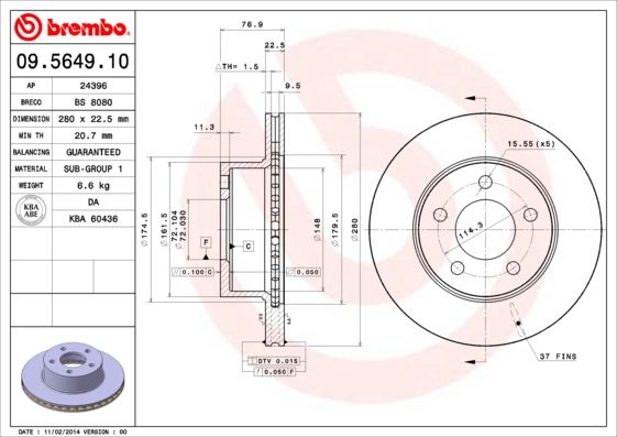 BREMBO 09.5649.10 Brake Disc