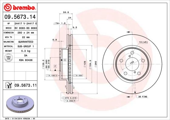 BREMBO 09.5673.14 Brake Disc