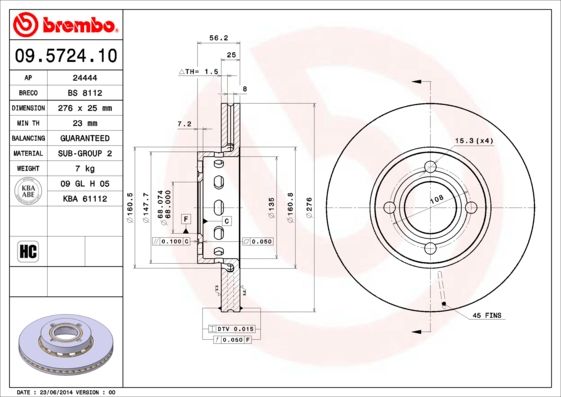 BREMBO 09.5724.10 Brake Disc