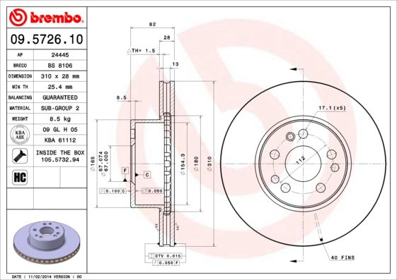 BREMBO 09.5726.10 Brake Disc