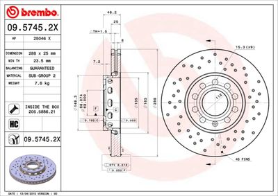 Brake Disc BREMBO 09.5745.2X