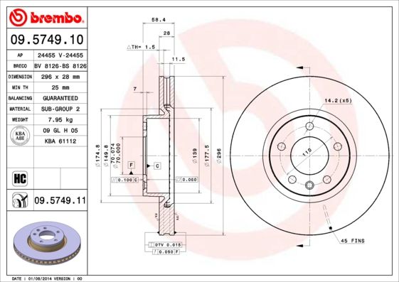 BREMBO 09.5749.11 Brake Disc