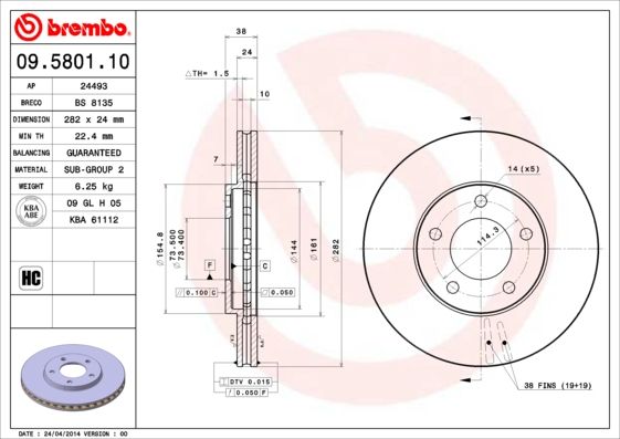 BREMBO 09.5801.10 Brake Disc