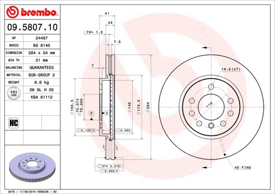 BREMBO 09.5807.10 Brake Disc