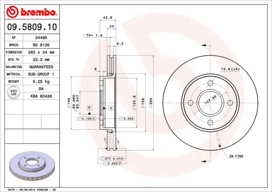 BREMBO 09.5809.10 Brake Disc