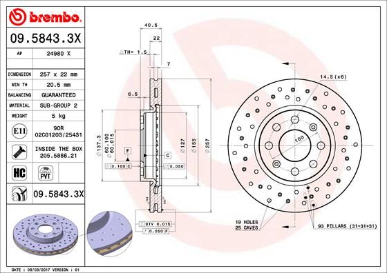 BREMBO 09.5843.3X Brake Disc