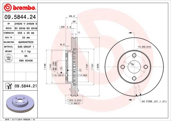 BREMBO 09.5844.21 Brake Disc