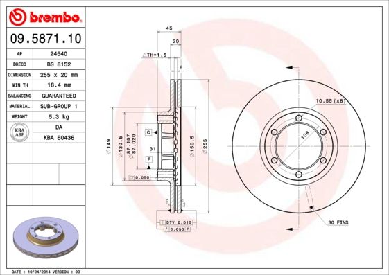 BREMBO 09.5871.10 Brake Disc