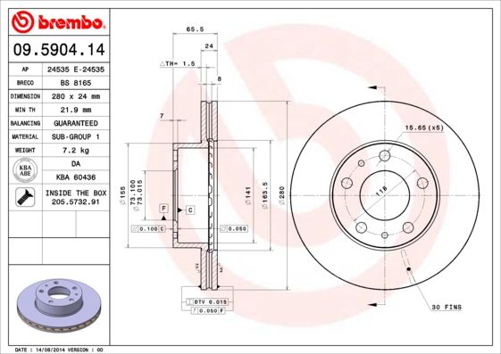 BREMBO 09.5904.14 Brake Disc