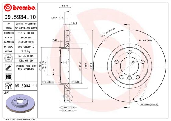 BREMBO 09.5934.10 Brake Disc