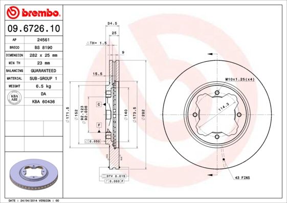 BREMBO 09.6726.10 Brake Disc