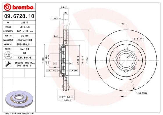BREMBO 09.6728.10 Brake Disc