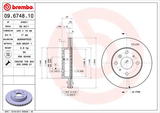 BREMBO 09.6748.10 Brake Disc