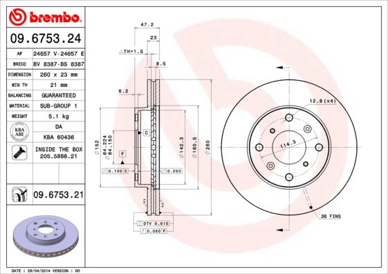 BREMBO 09.6753.21 Brake Disc