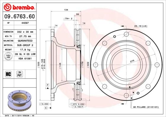 BREMBO 09.6763.60 Brake Disc