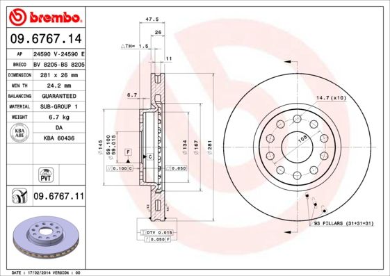 BREMBO 09.6767.14 Brake Disc