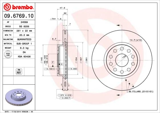 BREMBO 09.6769.10 Brake Disc