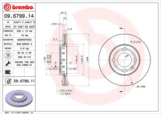 BREMBO 09.6799.11 Brake Disc