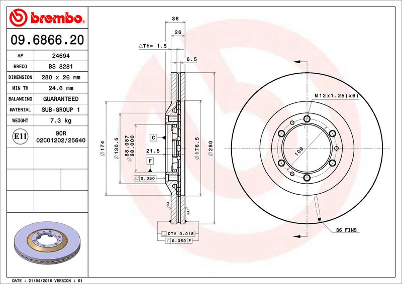 BREMBO 09.6866.20 Brake Disc
