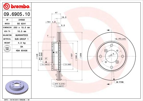 BREMBO 09.6905.10 Brake Disc