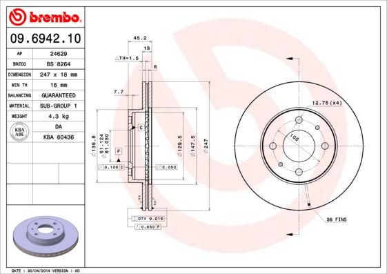 BREMBO 09.6942.10 Brake Disc