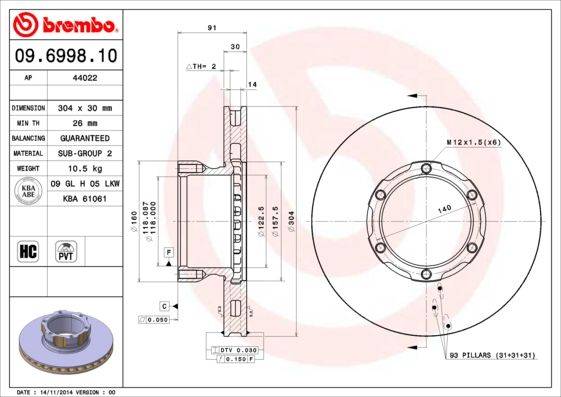 BREMBO 09.6998.10 Brake Disc