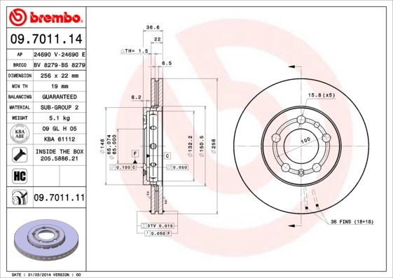 BREMBO 09.7011.14 Brake Disc