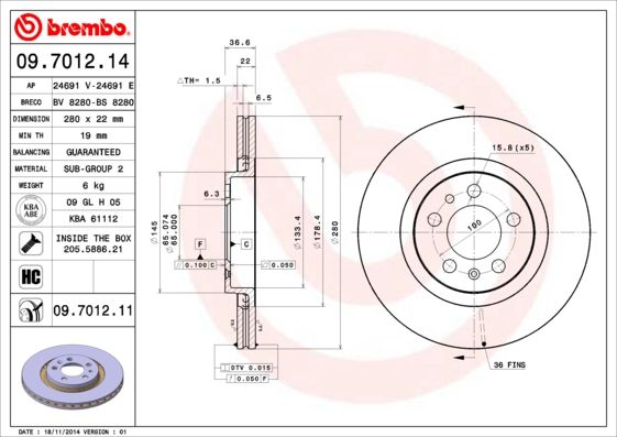 BREMBO 09.7012.14 Brake Disc