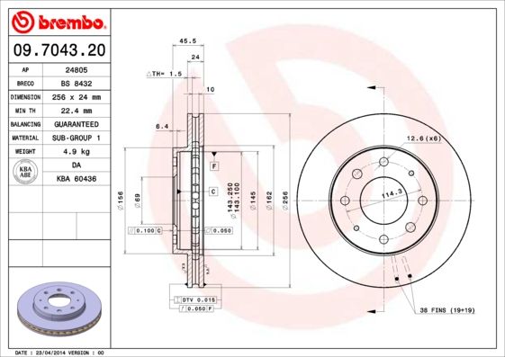 BREMBO 09.7043.20 Brake Disc