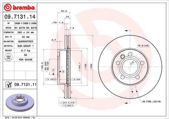 BREMBO 09.7131.14 Brake Disc