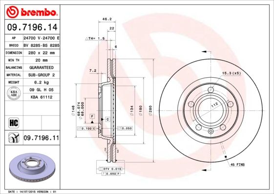 BREMBO 09.7196.11 Brake Disc