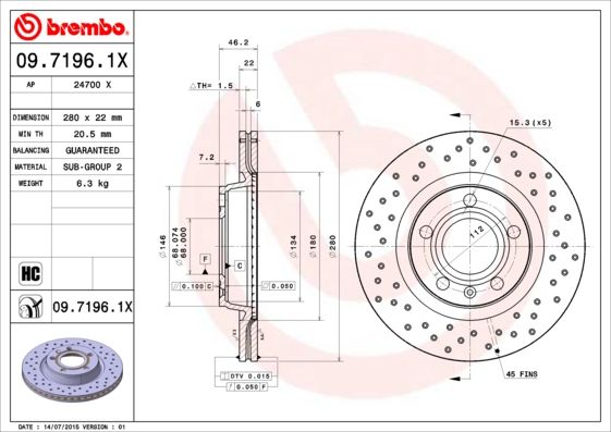 BREMBO 09.7196.1X Brake Disc