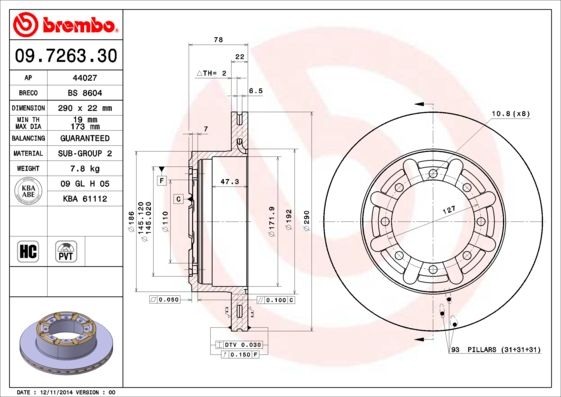 BREMBO 09.7263.30 Brake Disc
