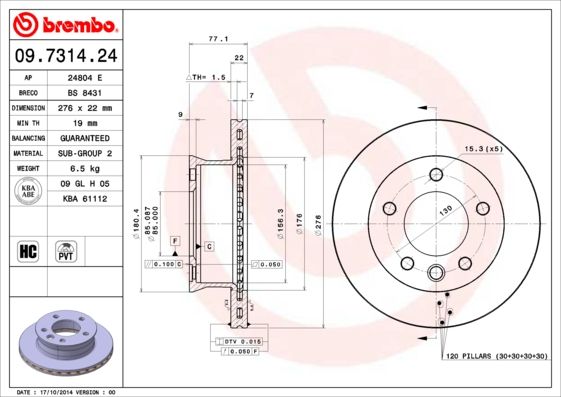 BREMBO 09.7314.24 Brake Disc