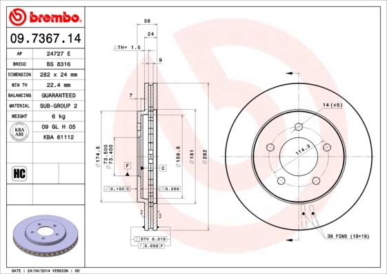 BREMBO 09.7367.14 Brake Disc