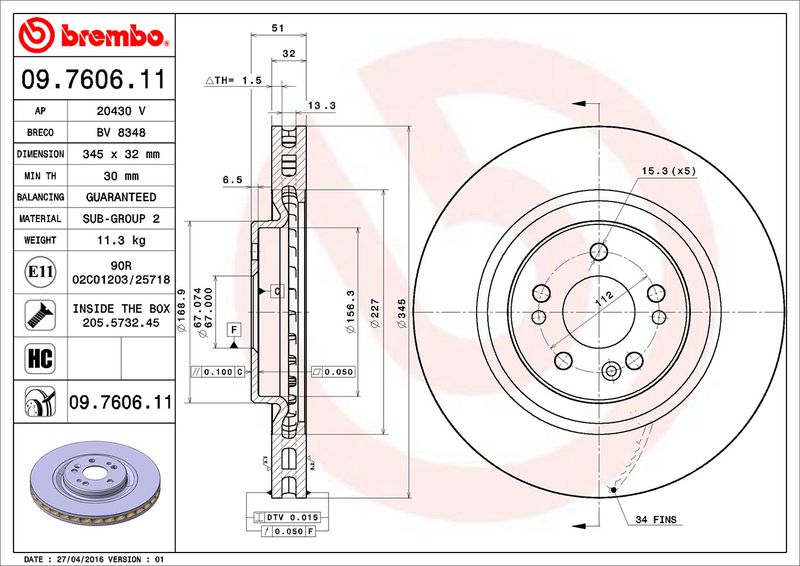 BREMBO 09.7606.11 Brake Disc