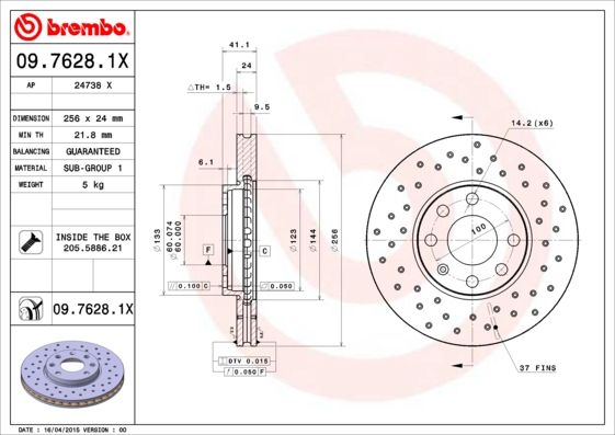 BREMBO 09.7628.1X Brake Disc