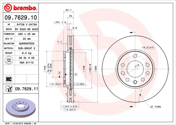 BREMBO 09.7629.10 Brake Disc