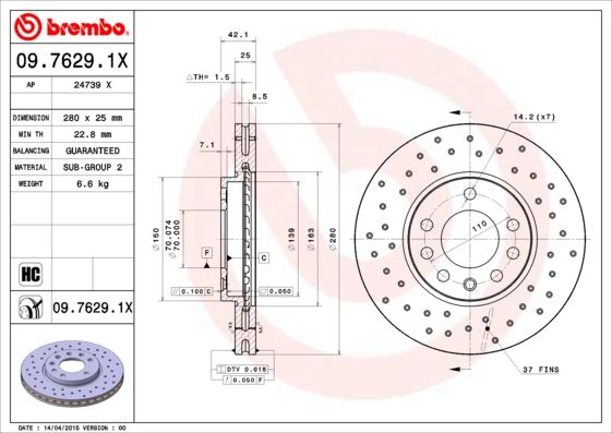 BREMBO 09.7629.1X Brake Disc
