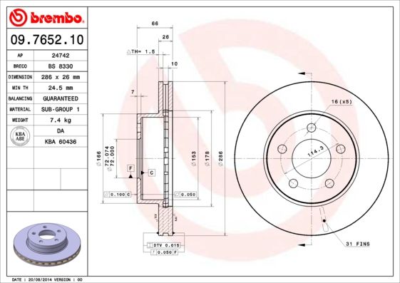 BREMBO 09.7652.10 Brake Disc