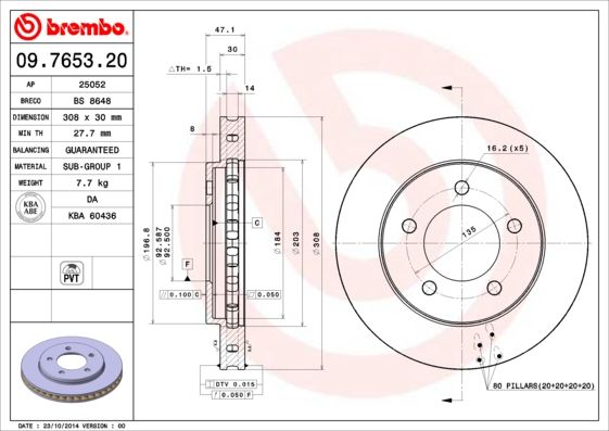 BREMBO 09.7653.20 Brake Disc