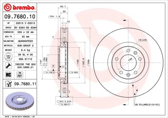 BREMBO 09.7680.11 Brake Disc