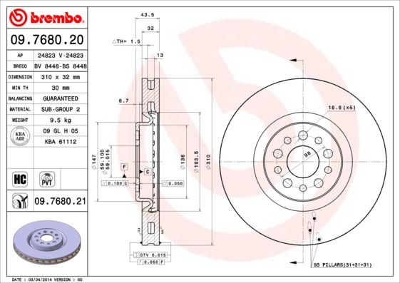 BREMBO 09.7680.21 Brake Disc