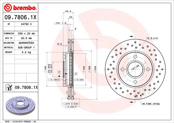 BREMBO 09.7806.1X Brake Disc