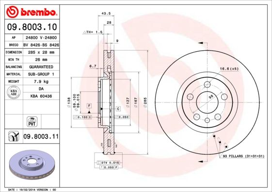 BREMBO 09.8003.11 Brake Disc