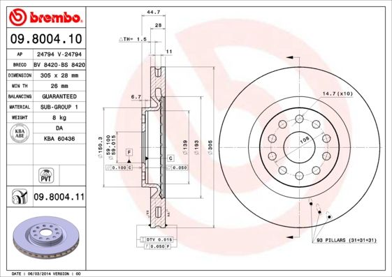 BREMBO 09.8004.11 Brake Disc